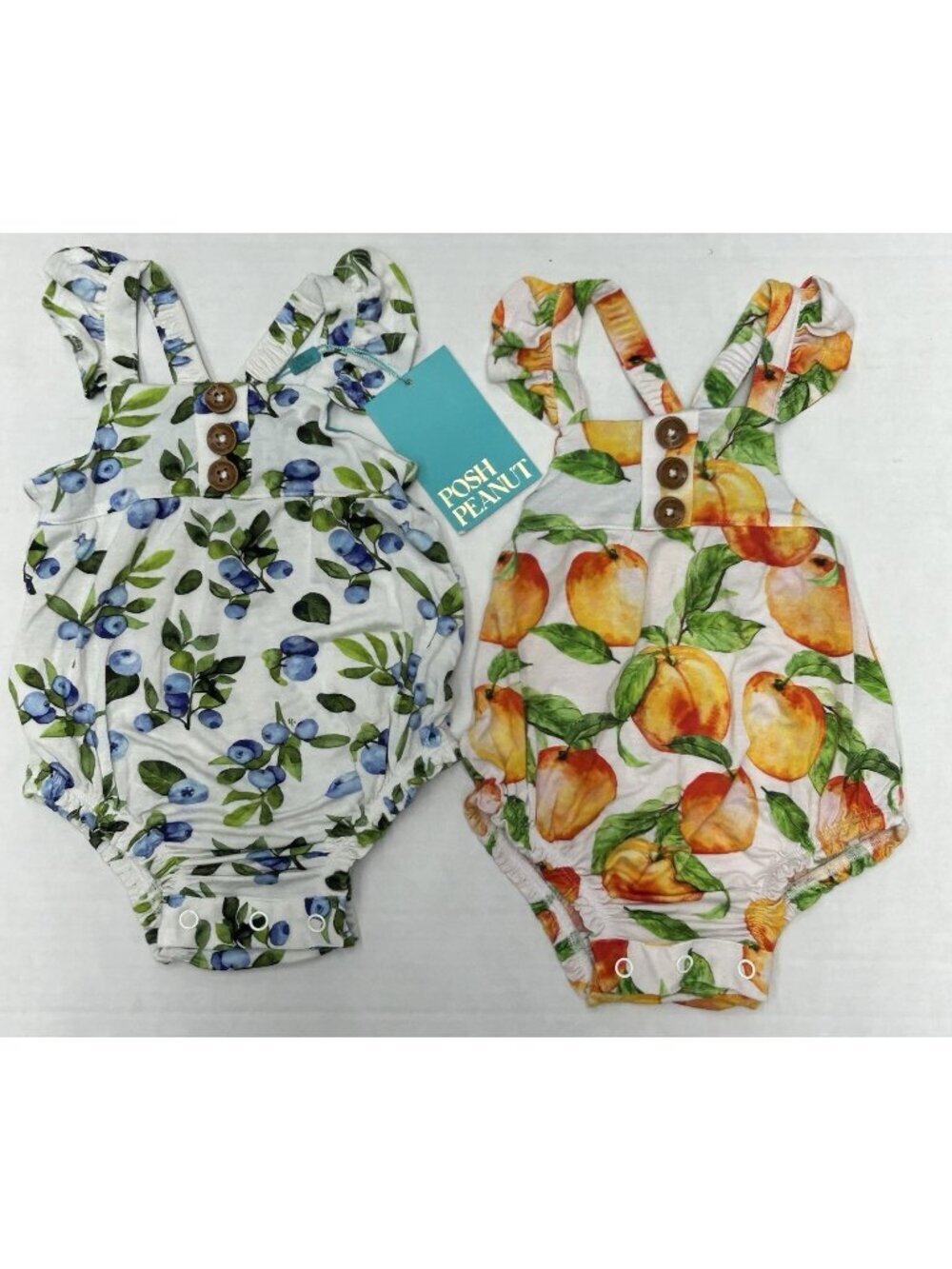 Posh Peanut bubble rompers Sleeveless LOT OF 2 Bamboo 0-3 months Fruit Prints